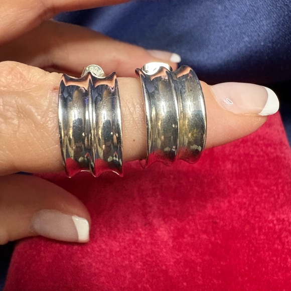 Earrings 925 Sterling Silver Hoops Brutalist Retro - Picture 3 of 12